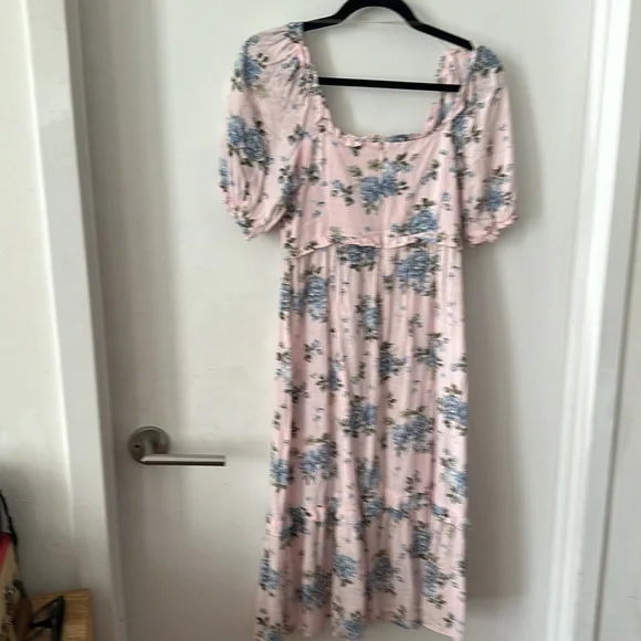 Gal Meets Glam Isabel Smocked Midi Dress Pink Blue Floral Print Size 0 - Picture 4 of 6